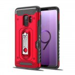 Wholesale Samsung Galaxy S9 Rugged Kickstand Armor Case with Card Slot (Red)